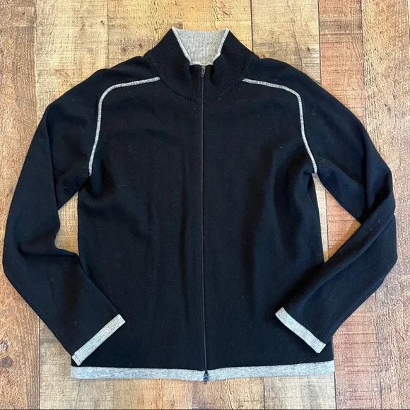 Cashmere and Silk Black Zip Front Sweater Black Gray Small Made in Italy - Picture 3 of 9